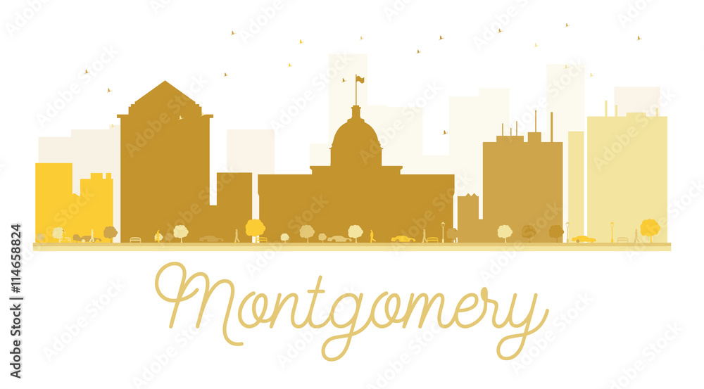 Montgomery City skyline golden silhouette.
