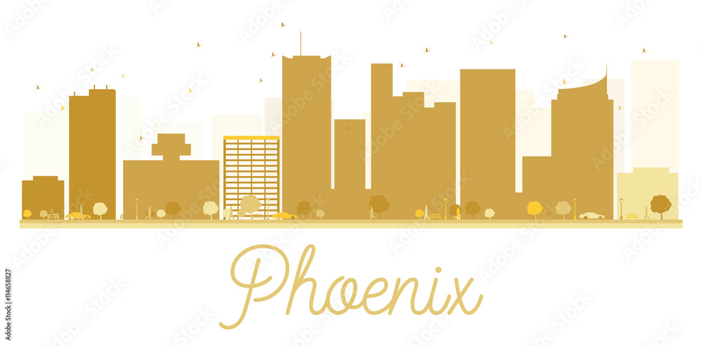 Phoenix City skyline golden silhouette.