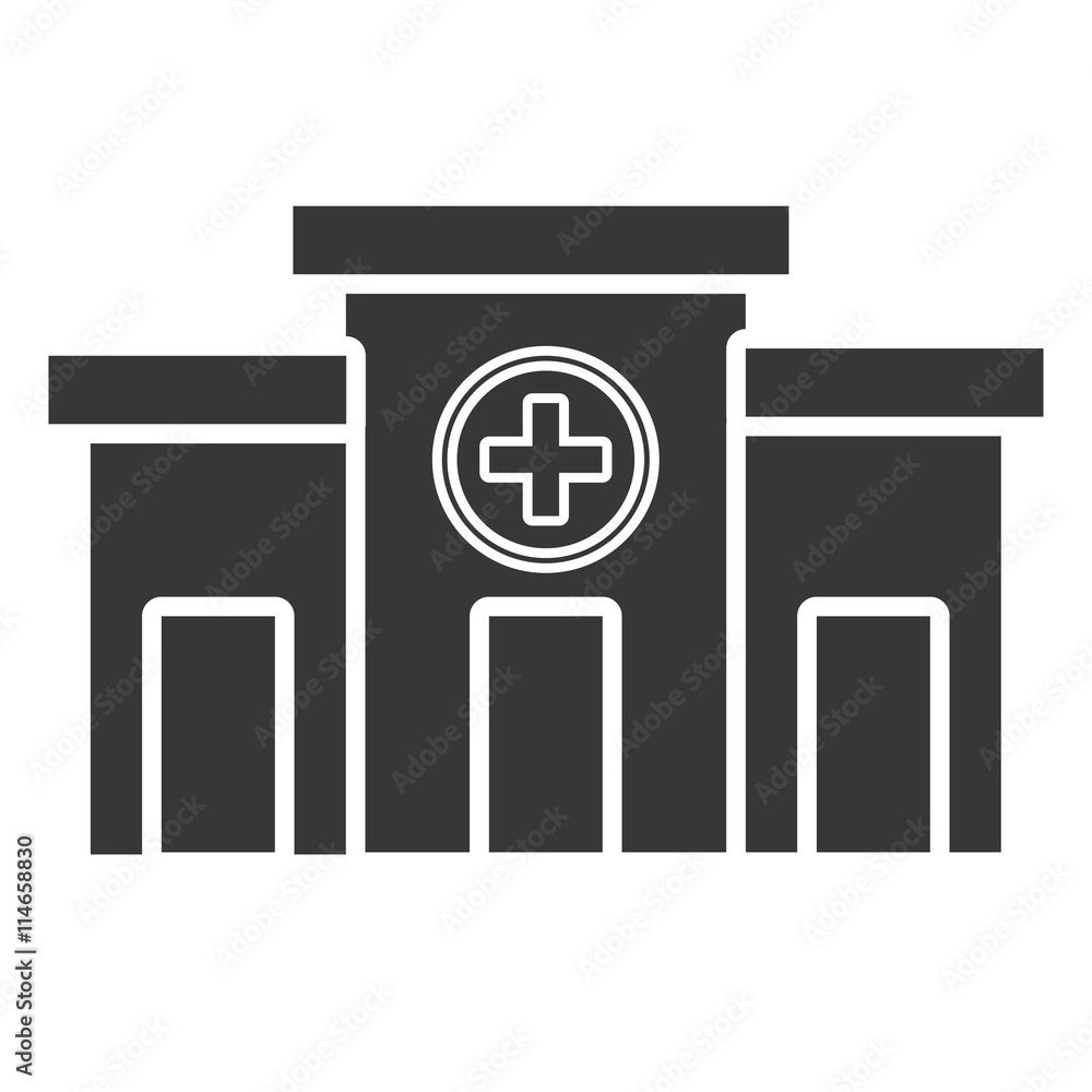 black and white hospital building front view over isolated background, vector illustration black and white hospital building front view over isolated background, vector illustration