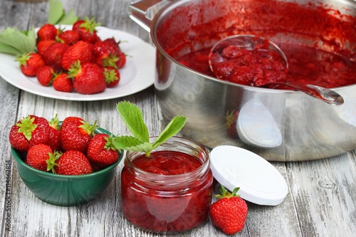 Homemade organic red strawberry jam
