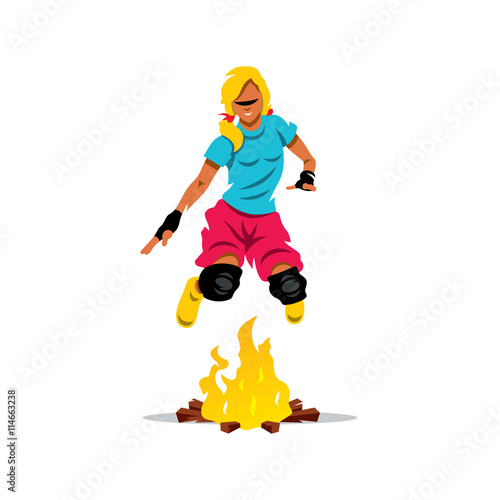 Vector Jumping Fire Cartoon Illustration.