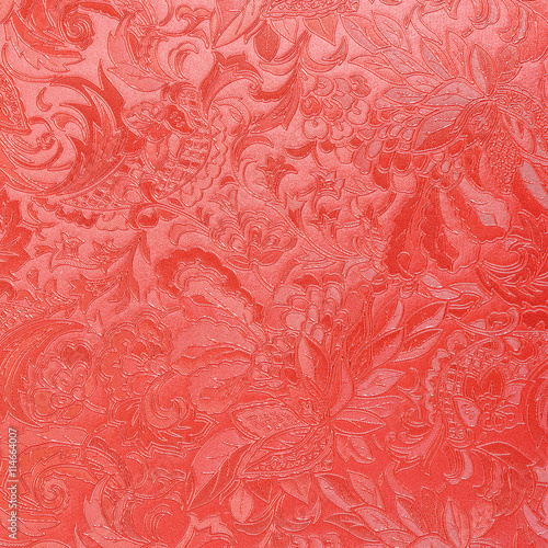Foto red floral ornament brocade textile pattern