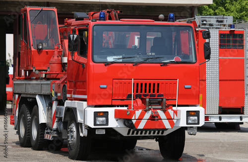 truck fire engines in the fire department station