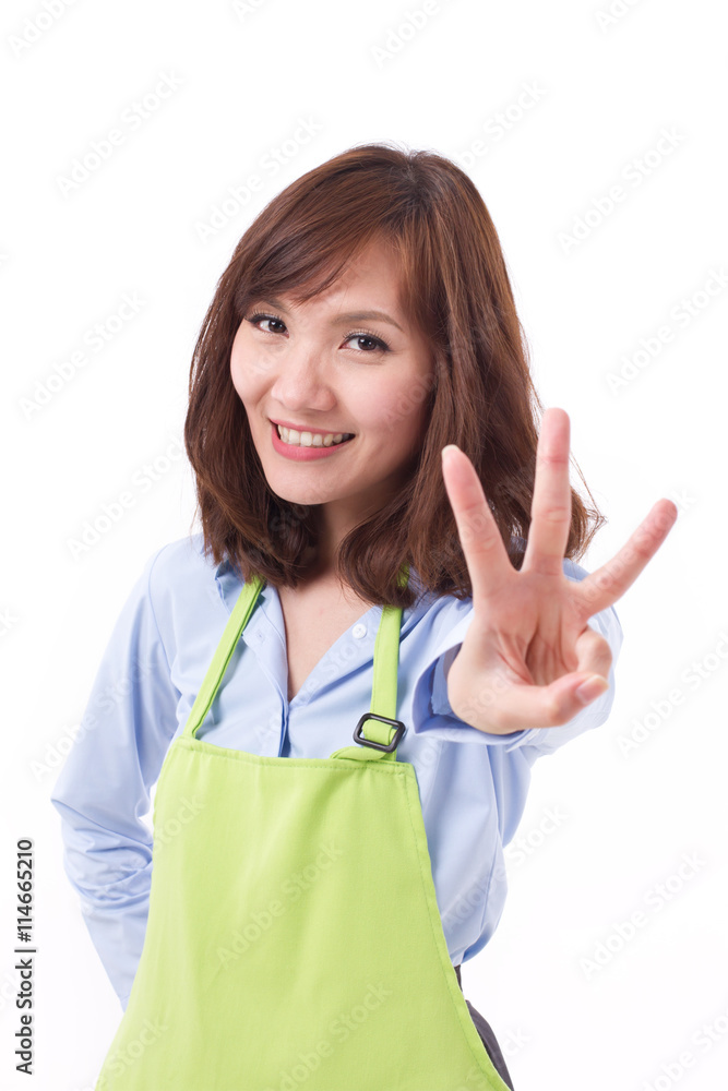 smiling, happy, positive woman with hand pointing up 3 fingers smiling, happy, positive woman with hand pointing up 3 fingers