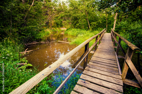 Wooden bridge over brook in the forest © vvvita