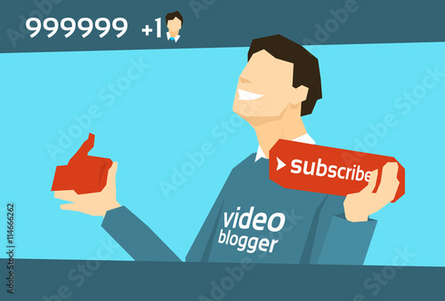 Popular Video Blogger With Like Subscribe