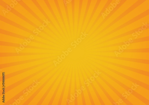 Sun rays vector, sunburst on orange color background.