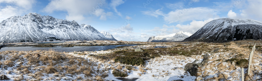 Winter panorama of mountains on Lofoten Islands, Winter panorama of mountains on Lofoten Islands,