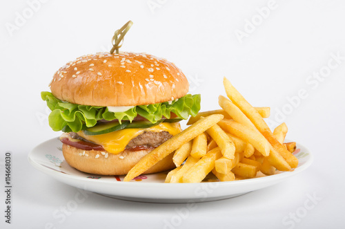 Hamburger with french fries