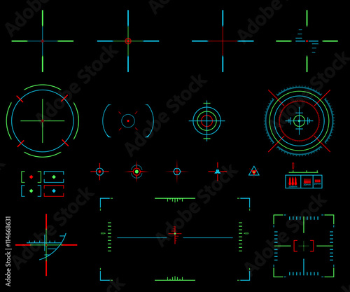 vector elements. Icons crosshairs. Neon sight. View target