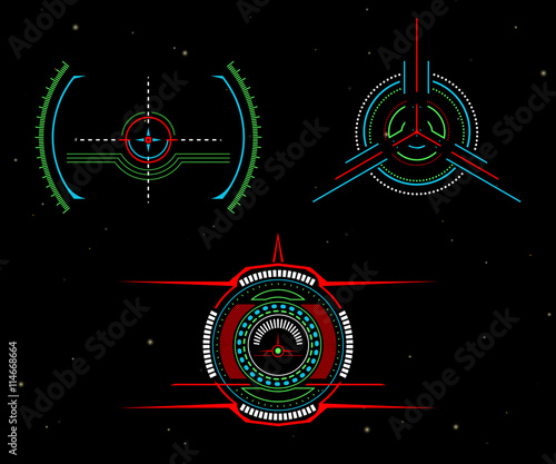  Vector illustrations. Sights spacecraft. Interactive crosshair