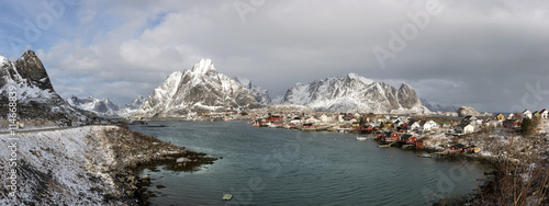 Winter panorama of small fishing port Reine on Lofoten Islands,