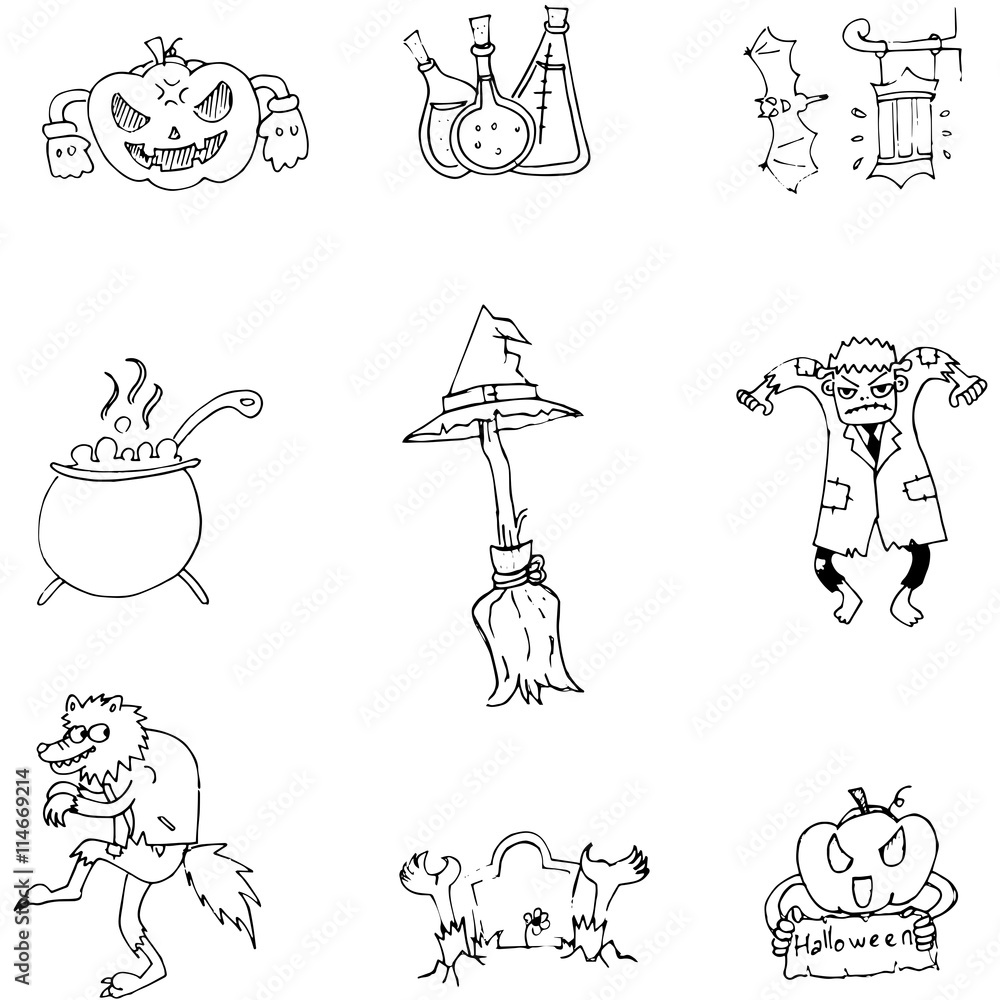 Halloween character and element in doodle
