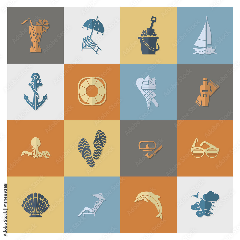 Summer and Beach Simple Flat Icons Summer and Beach Simple Flat Icons