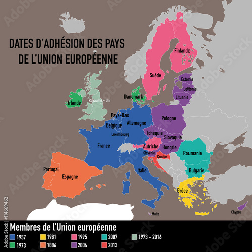 EUROPE - Dates d'adhésion des pays de l'UE