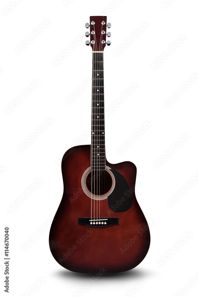 Acoustic guitar is isolated on the white