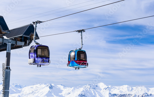 Cabin cableway ski resort of Meribel, France