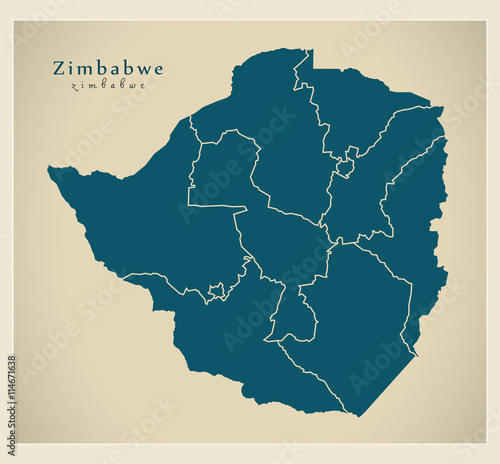 Modern Map - Zimbabwe with provinces ZW