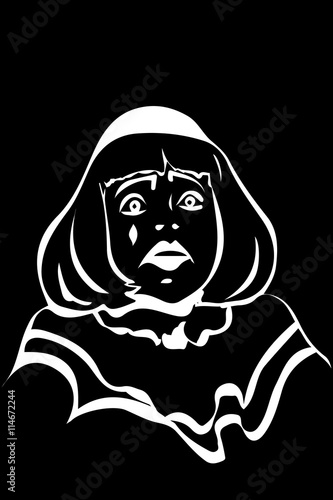 vector sketch of a sad white clown
