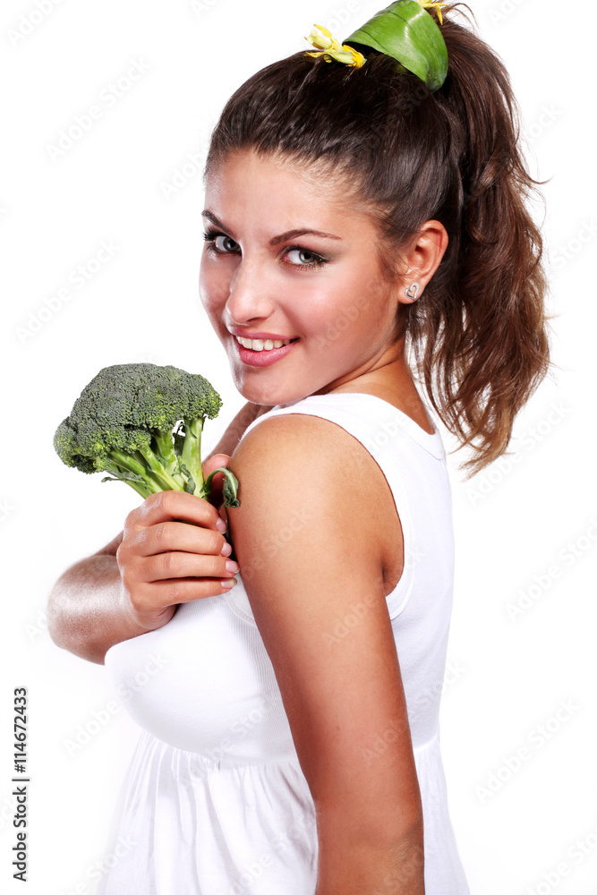 woman and broccoli woman and broccoli