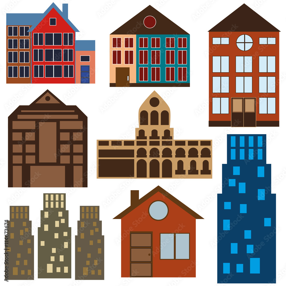 House, cottage, building, real estate set. Vector illustration.