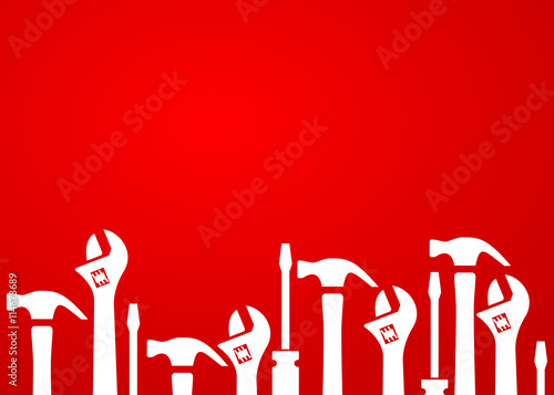 Icono plano herramientas sobre fondo degradado rojo