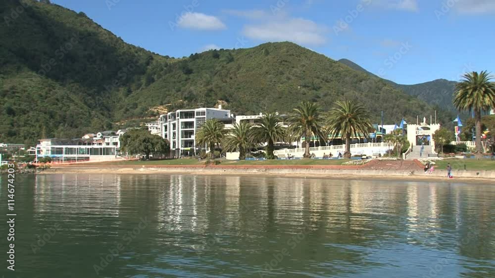 Picton bay and harbor, pan, New-Zealand Picton bay and harbor, pan, New-Zealand