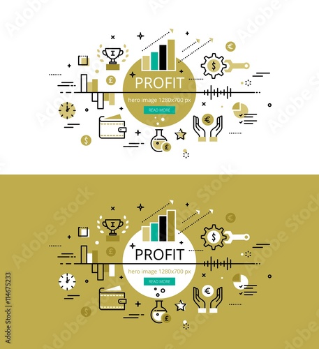 Profit. Flat line color hero images and hero banners design conc