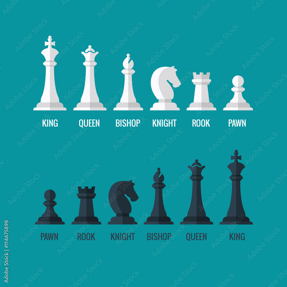 Chess Board with Piece Setup Flat Clip Art. Vector Illustration of Pawn,  Knight, Queen, Bishop, Horse, Rook Stock Vector - Illustration of knight,  concept: 193273942