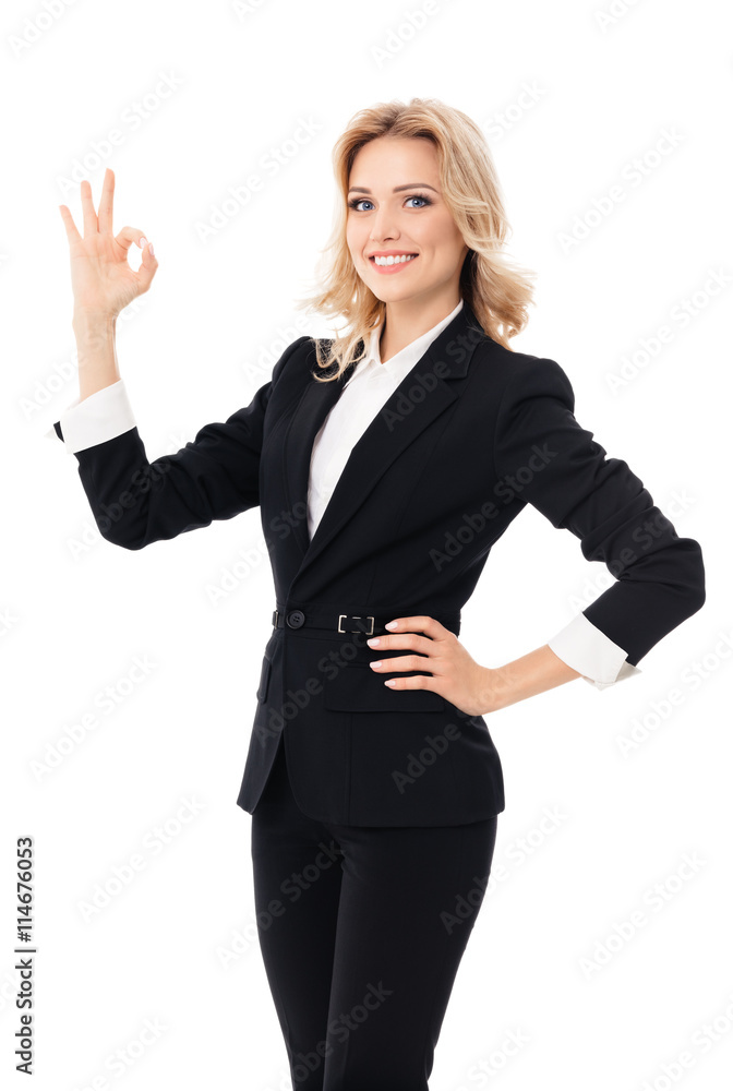 businesswoman showing okay gesture, isolated businesswoman showing okay gesture, isolated