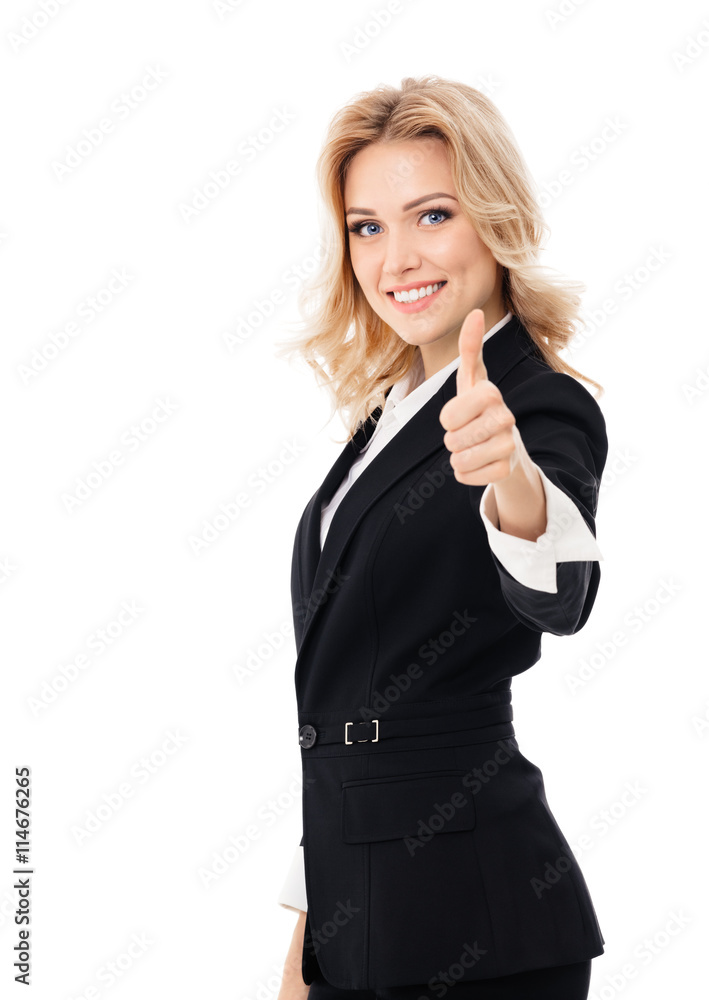 businesswoman showing thumbs up gesture, isolated businesswoman showing thumbs up gesture, isolated