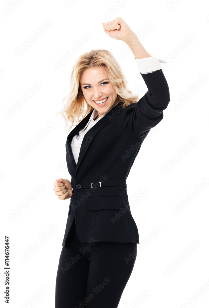 Happy gesturing young cheerful businesswoman Happy gesturing young cheerful businesswoman