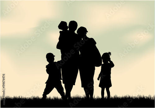 Family silhouettes in nature.