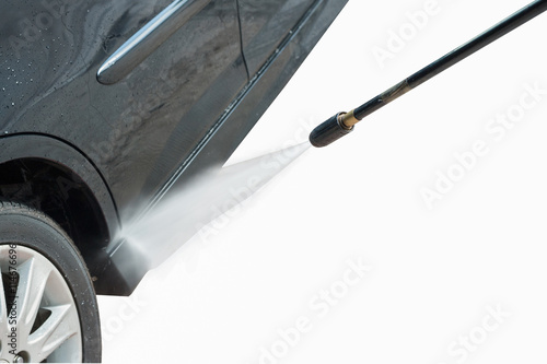 car washing cleaning with hi pressure water  isolated on white background