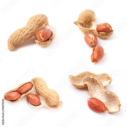 Set of peanuts isolated on white background