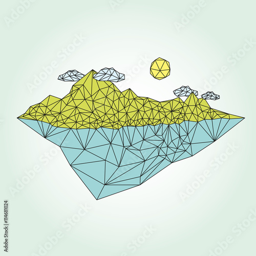 Island with mountain vector low poly style illustration
