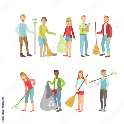 Adult People Cleaning Up Outdoors
