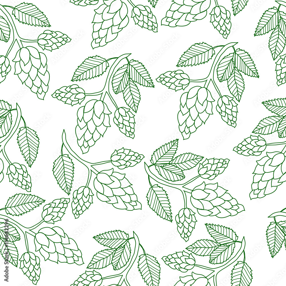 Hops plant seamless pattern, hand drawing style. Hops background. Hops