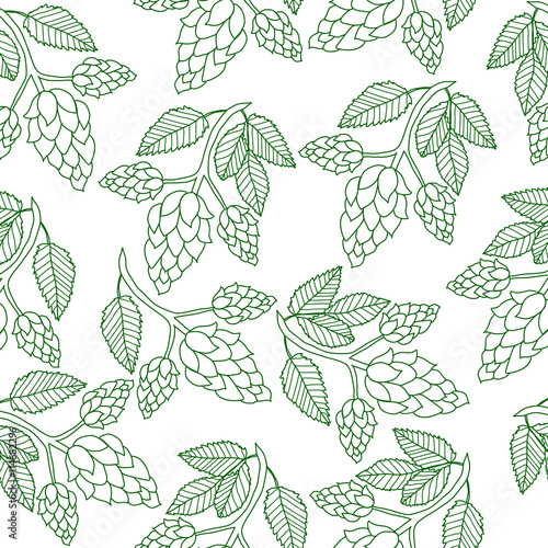 Hops plant seamless pattern, hand drawing style. Hops background. Hops wallpaper. Vector illustration