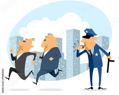 Two businessmen running
