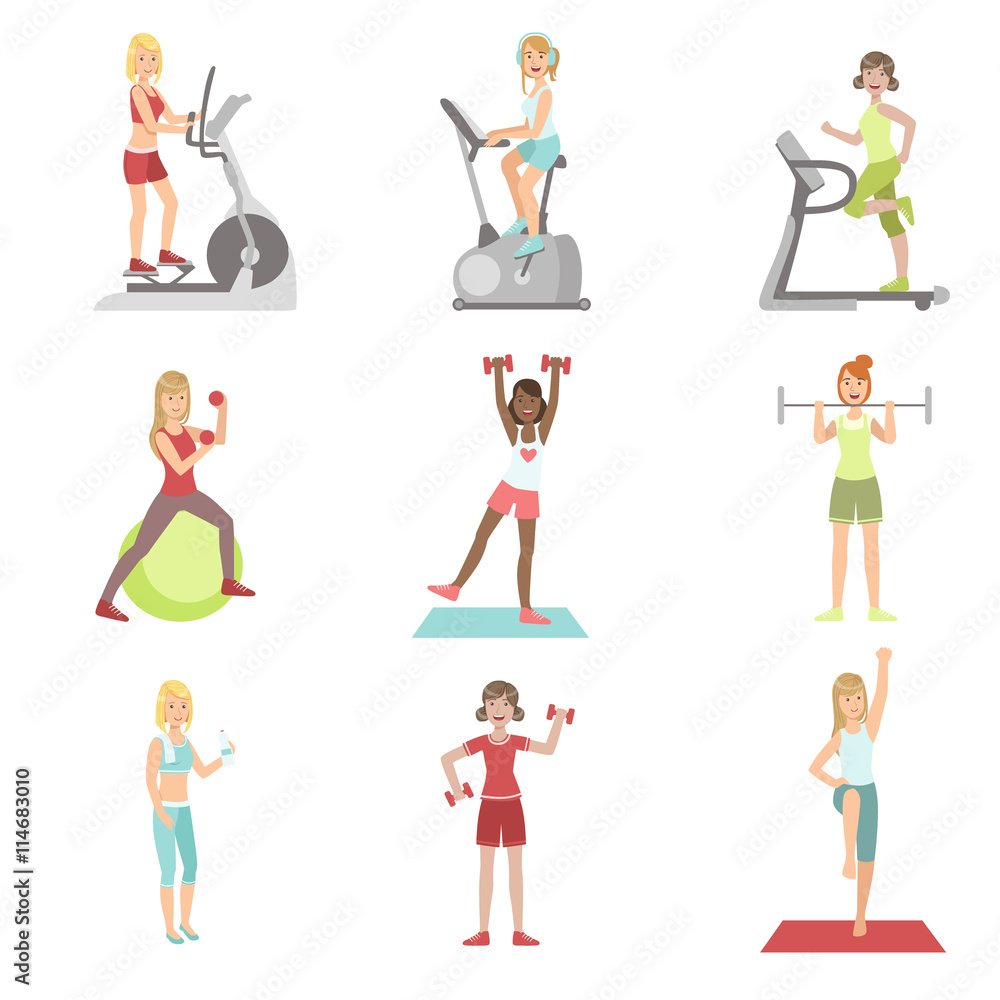 Women Training In Gym Set