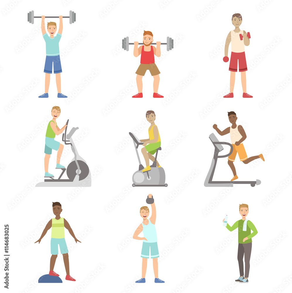 Men Training In Gym Set Men Training In Gym Set