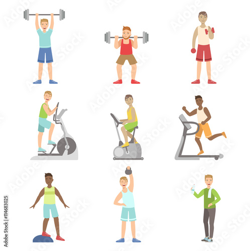 Men Training In Gym Set