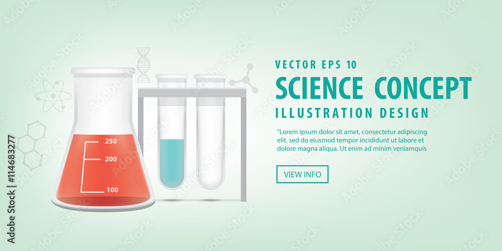 Banner Chemical conical flask and test tube vector. Education an