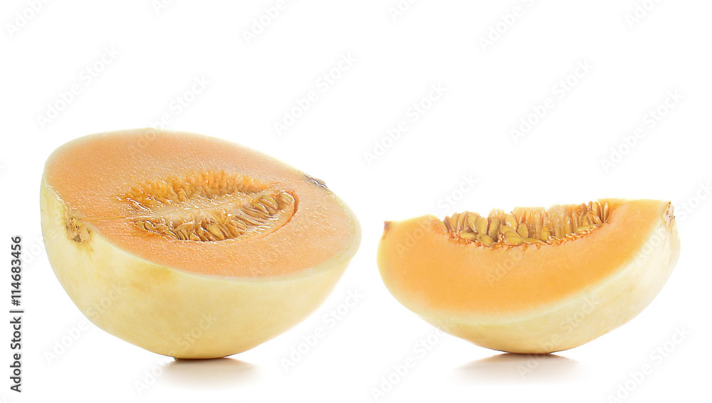 Cantaloupe,Melon cut pieces on white background.