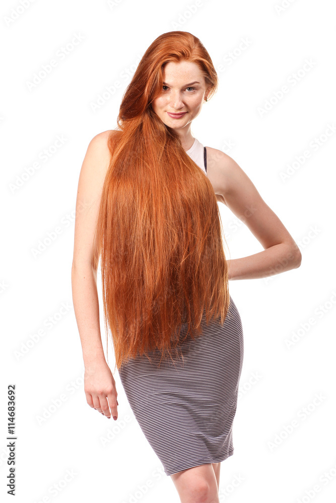 Naklejka premium Beauty Girl Portrait. Healthy Long Red Hair.