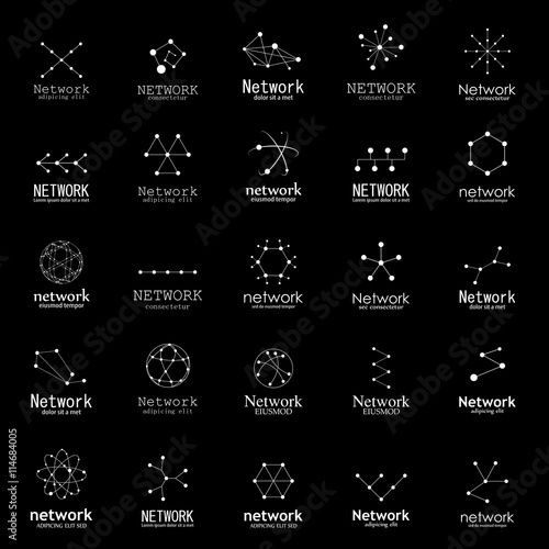 Network Icons Set - Isolated On Black Background - Vector Illustration, Graphic Design. For Web, Websites