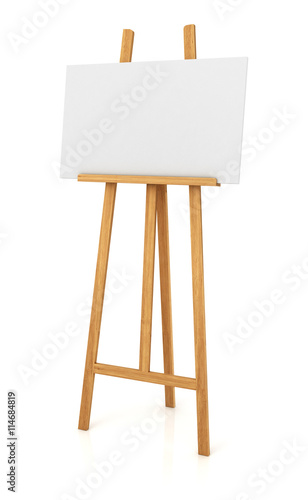 Wooden easel with blank white canvas isolated on white backgroun