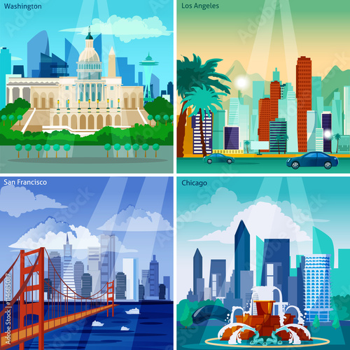 American Cityscapes Concept Icons Set 
