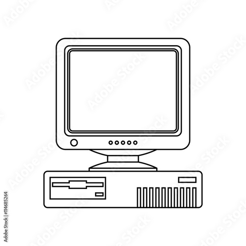 Retro Computer icon with CRT Monitor. Outline version